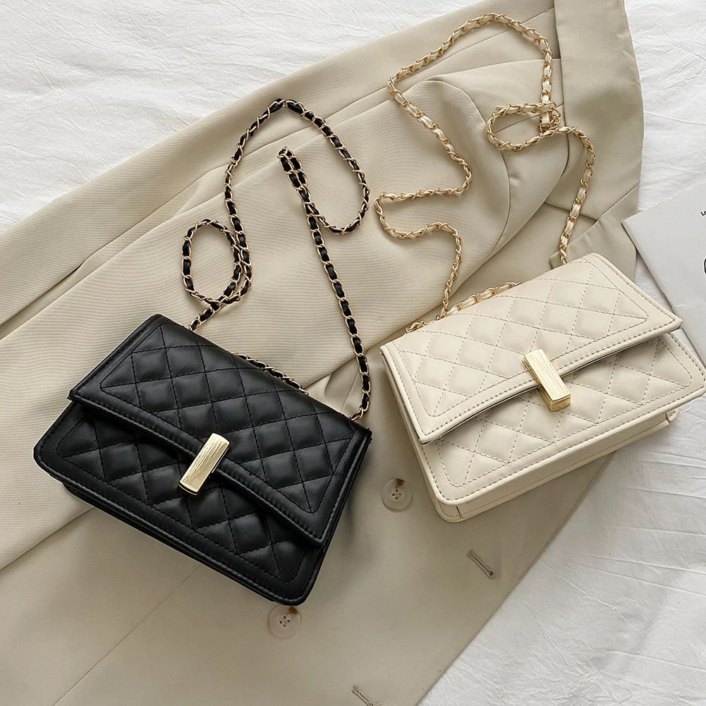 

Fashion Lattice Pattern Crossbody Handbag Women PU Leather Solid Color Messenger Bags Casual Travel Simple Female Shoulder Pouch