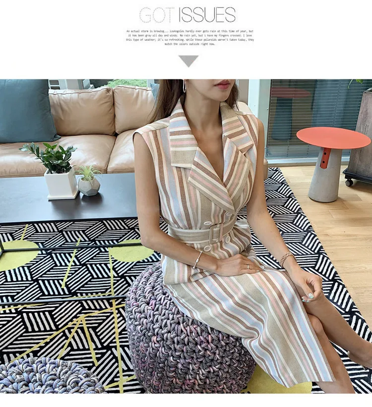 Женское двубортное платье SHTONGHUA офисное лоскутное карандаш в полоску с надрезом