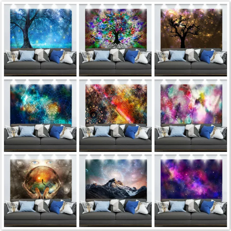 

Tapestry 300*150cm Nodic Style Colorful Sky Mandala Tapestry Wall Hanging Blanket Home Wall Decor Multifunctional Cover Tree
