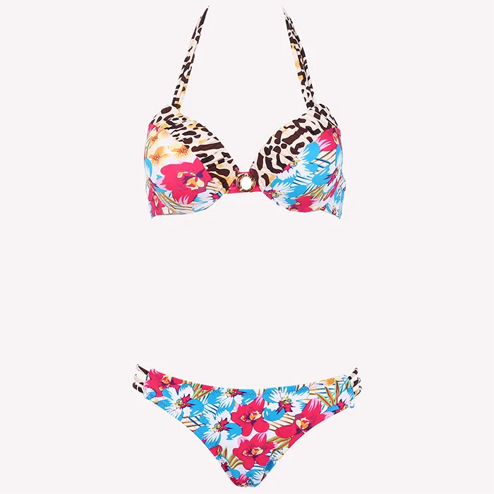 

Sexy Floral Printed Halter 2 Pieces Bikini Set Halter Triangle Biquini Swimming Suit For Women Swimwear Beachwear
