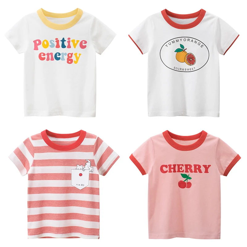 Летняя футболка для девочек детские Мультяшные топы футболки маленьких