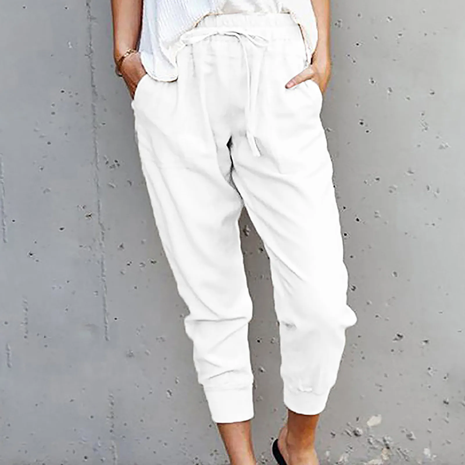 

Women's Fashion Solid Color Lace-Up Slim Slimming Cropped Trousers Skinny Cropped Trousers pantalones de mujer