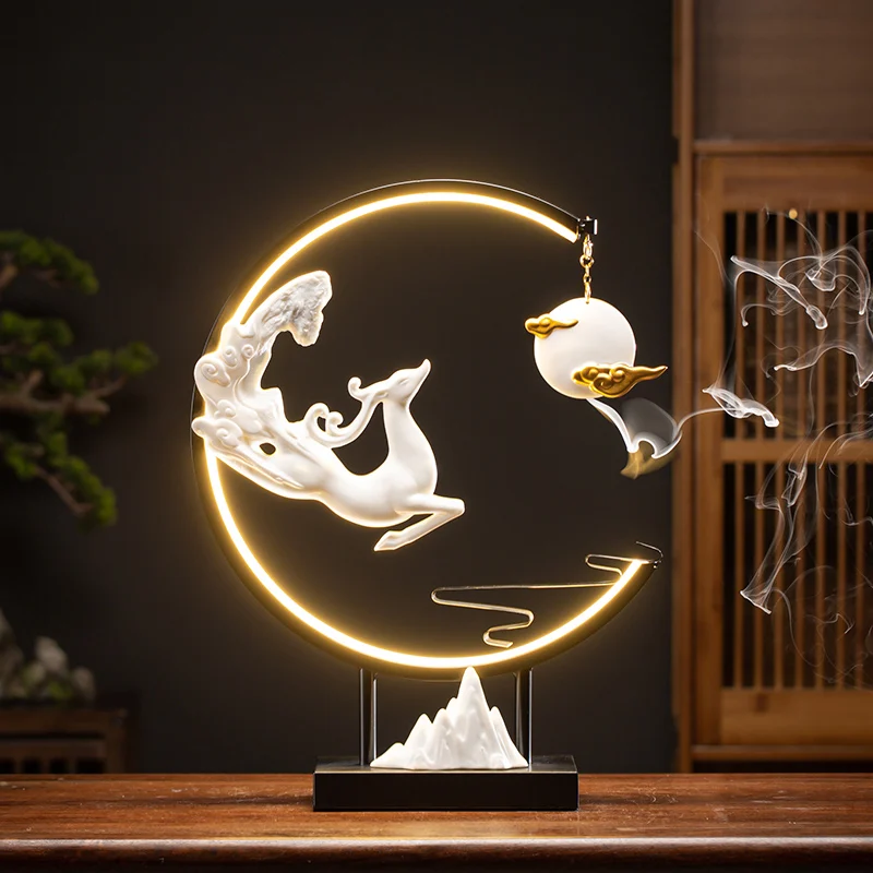 

White Backflow Incense Burner Holder Swing with Light Oriental Ceram Incense Holder Living Room Decoration Incensario Home Decor