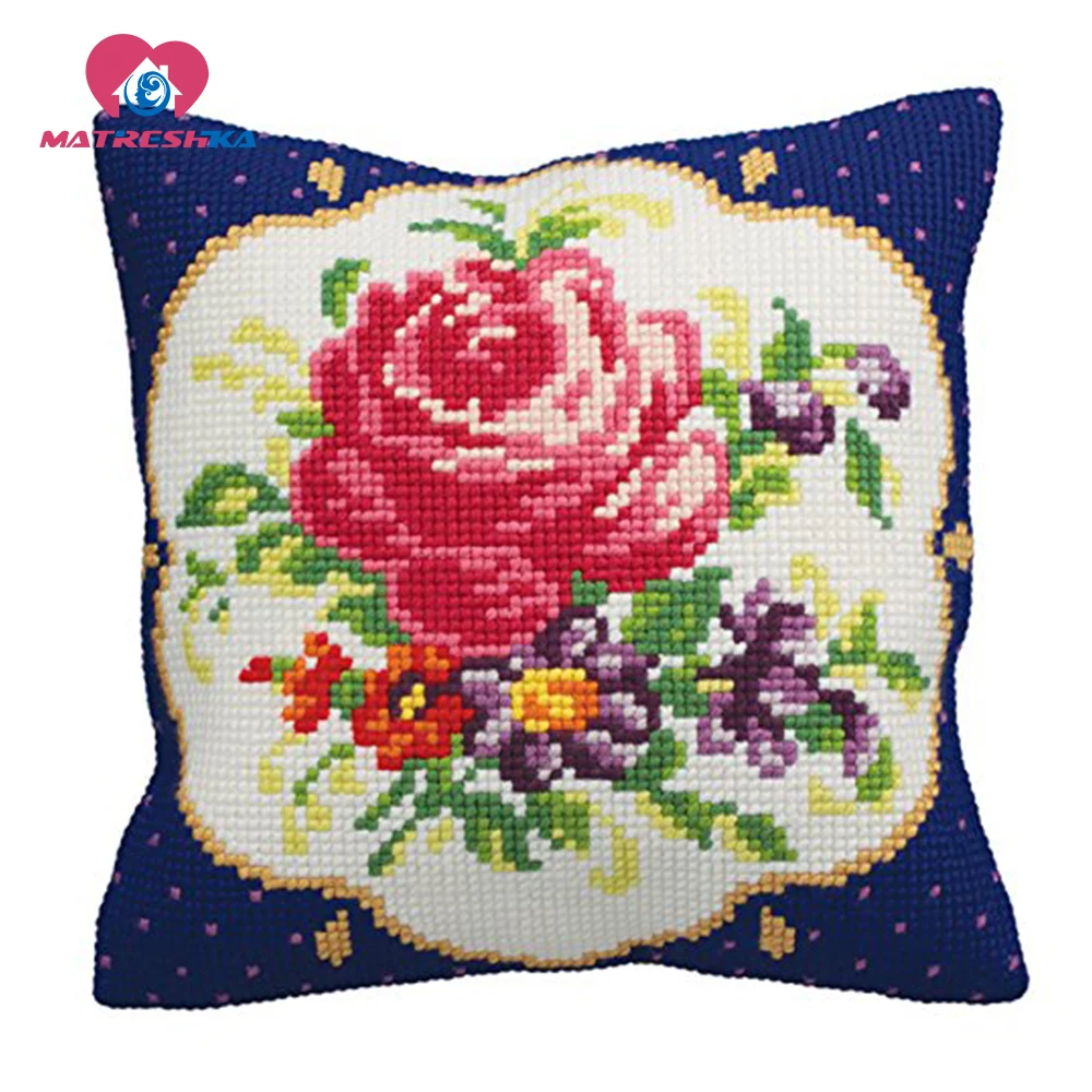 Подушка вышивка крестиком цветы ковер рукоделие подушка поделки Сделай своими