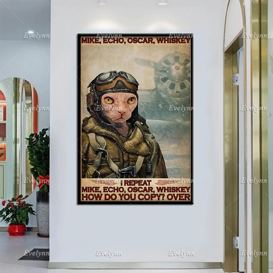 

Pilot Flyer Skydiving US Air Force And Sphynx Cat Lovers Retro Poster Wall Art Prints Home Decor Canvas Unique Gift