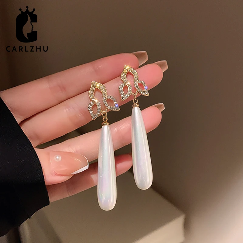 

925 серебряные игольчатые Простые Длинные серьги-подвески в форме капли с жемчугом 2021 новые высококачественные мигающие стразы серьги Сваде...