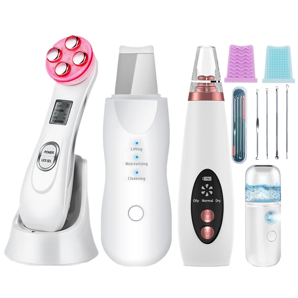 

5PCS Set Facial Beauty Instrument RF Mesotherapy Facial Massager Vacuum Pore Cleaner Blackhead Remove Skin Scrubber Face Steamer