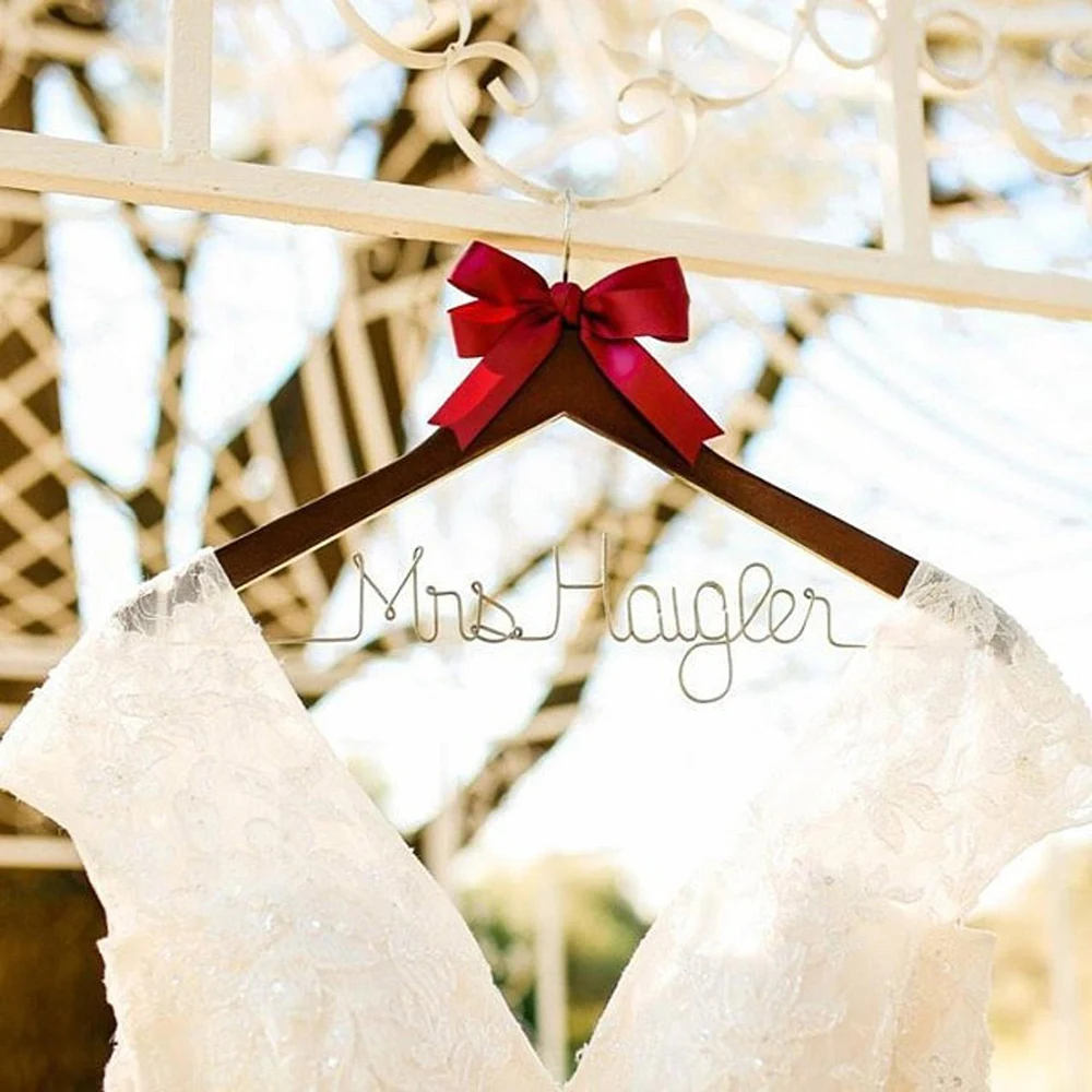 

Wedding Dress Hanger Personalized Bride Hanger Bridal Shower Gift Last Name Rustic Wooden Robe Hanger Wedding Photo Prop