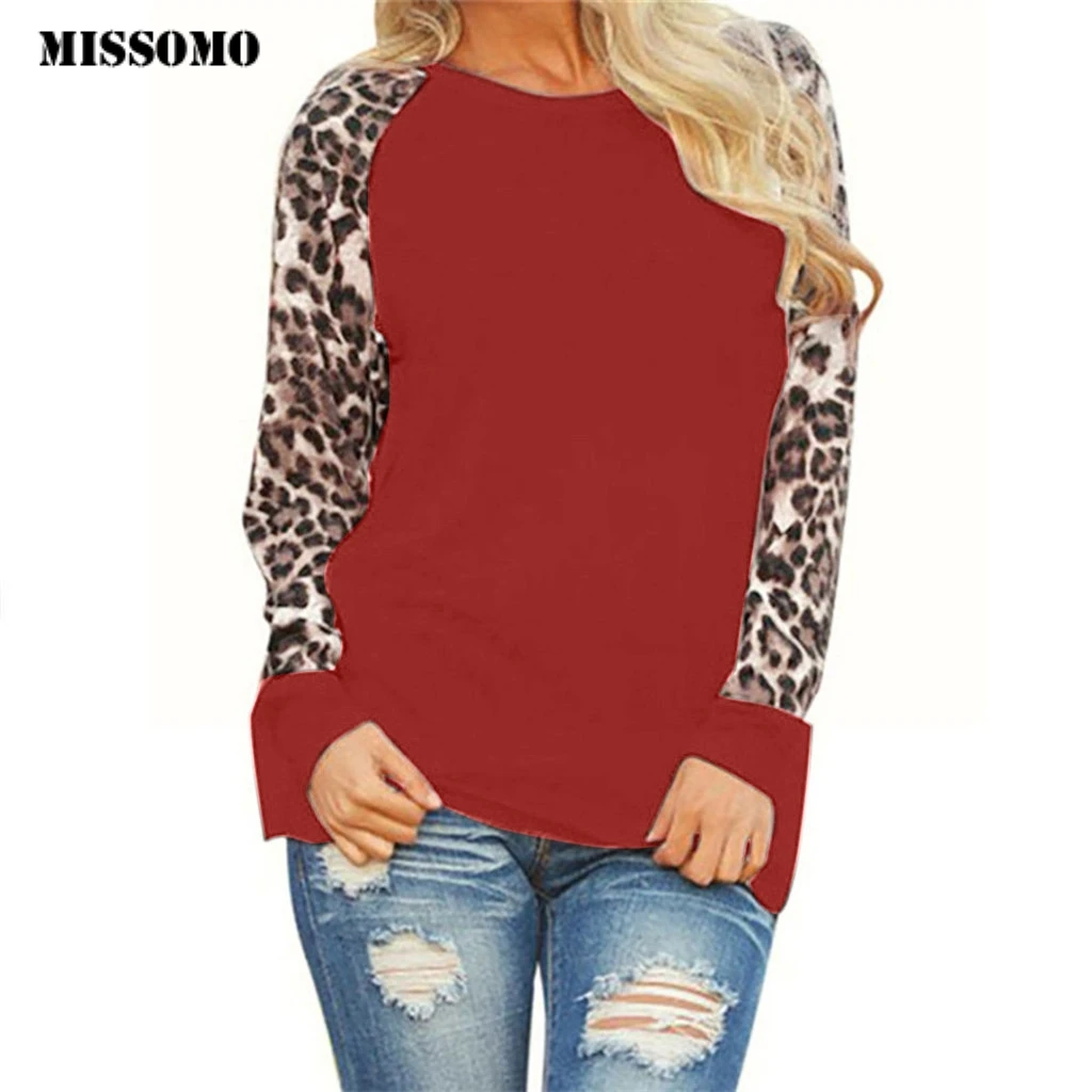 MISSOMO Leopard t shirt women Pullovers Tops Long Sleeve Ladies T-Shirt Oversize Harajuku O-neck Plus Size tee femme | Женская одежда
