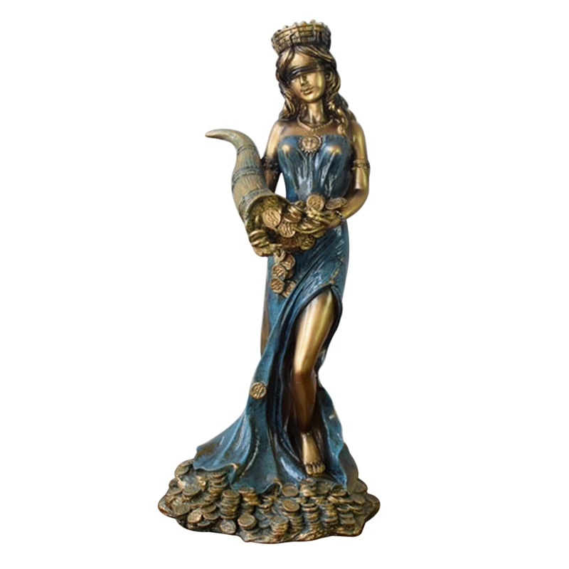 

Blindfolded Fortuna Statue Ancient Greek Roman Goddess of Fortune Vintage Blue Luck Sculpture Luck Decorations for Home