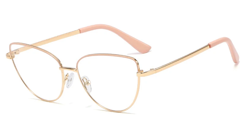 pink gold frame Peekaboo Ретро Металлические очки оправа кошачий глаз женские золотые черные прозрачные линзы треугольные оптические очки Женские аксессуары - Цвет оправы: pink gold frame