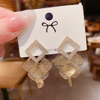 new luxury korean style temperament statement hollow crystal tassel geometric drop earrings for women 2021 fashion jewelry