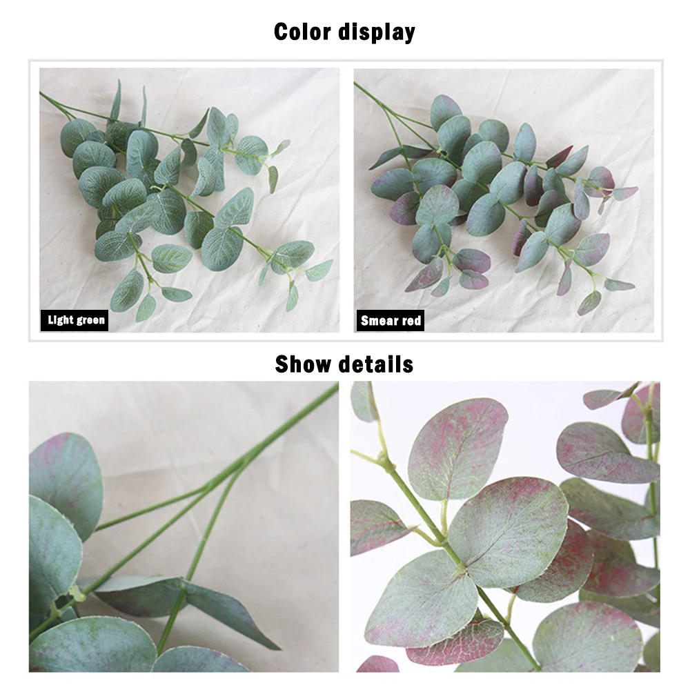 

Artificial Leaves Branch Retro Green Silk Eucalyptus Leaf for Home Decor Wedding Plants Faux Fabric Foliage Room Decoration 68CM