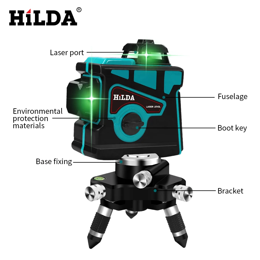 3D 12 Lines Laser Level Tripod Self-Leveling 360 Degree Construction Tools Green Horizontal and Vertical Beam | Инструменты