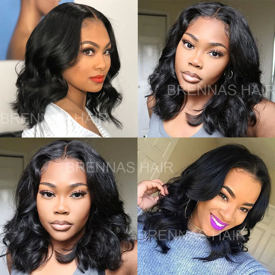 

Short Bob Wavy 4x4 Closure Wigs Body Wave Human Hair Wig Preplucked 13x1 Part Lace Wigs Brazilian Remy Hair Wigs For Black Women