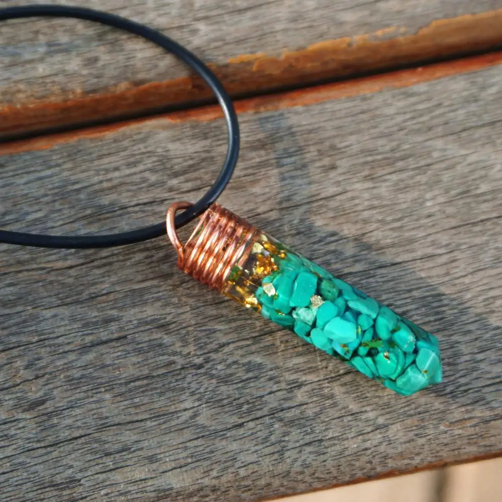 

HANDMADE Rocket Pendant Turquoise Orgone Necklace Energy circle Healing Crystal Chakra Reiki EMF Rectangle Protector