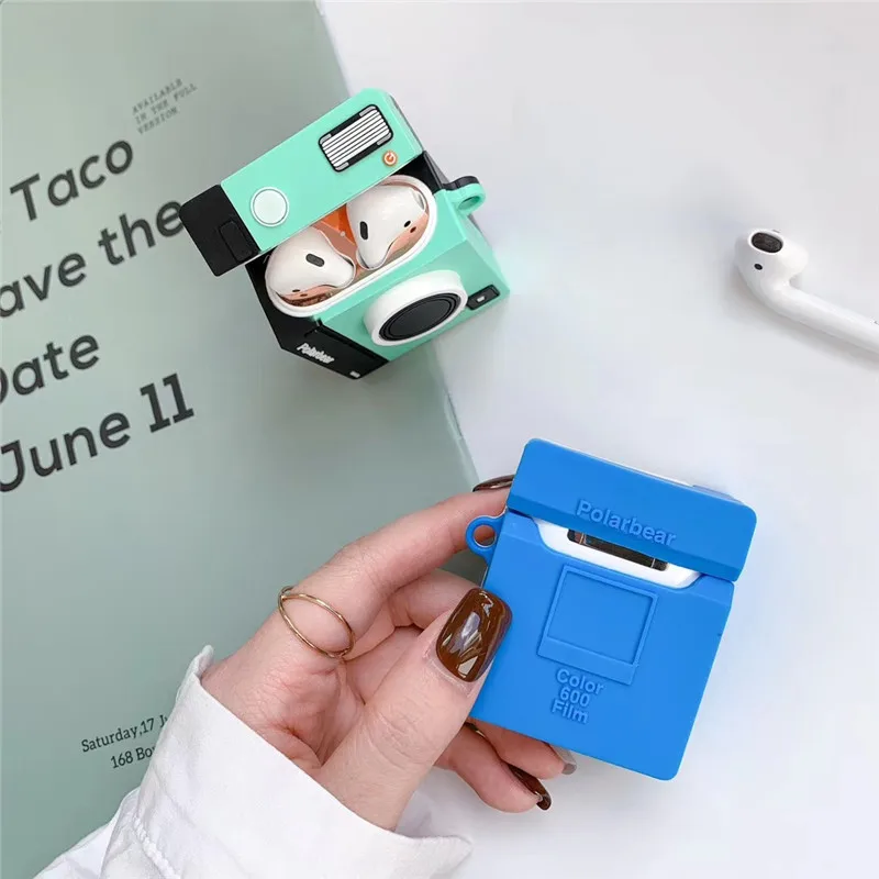 Для AirPod 2 Чехол 3D Ретро камера мультфильм мягкий силиконовый беспроводной кожухи головных телефонов для Apple Airpods чехол милый чехол Funda
