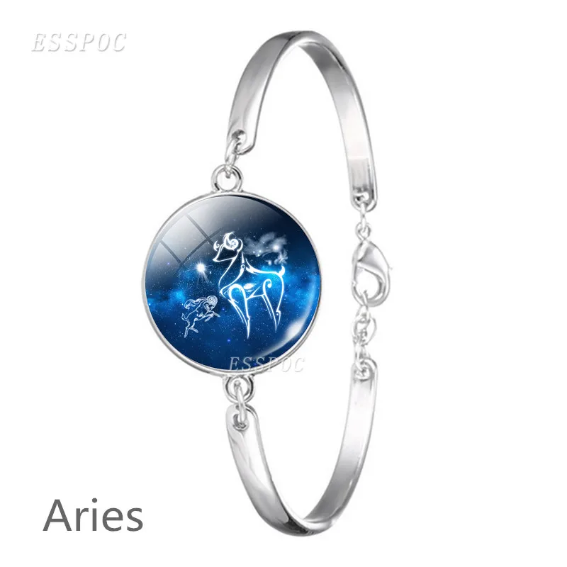 Aries 12 Знак зодиака браслет цепочка, стекло, кабошон цепи браслет рыбы Овен, Телец созвездие близнецов ювелирные изделия для женщин подарок на день рождения - Окраска металла: Aries