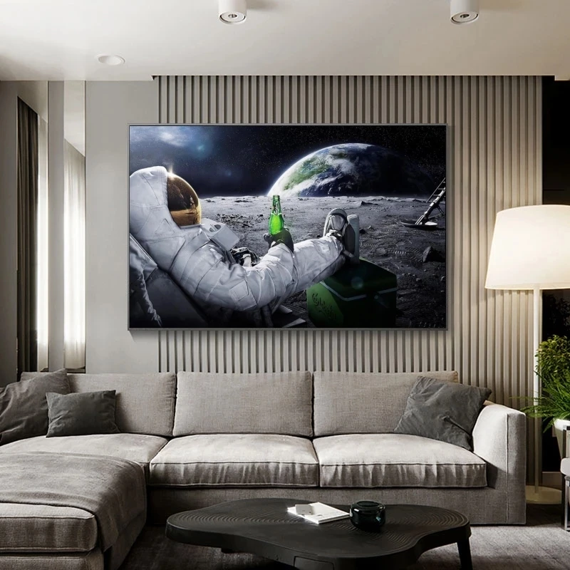 Современное космическое пространство земля астронавты луна картина маслом на