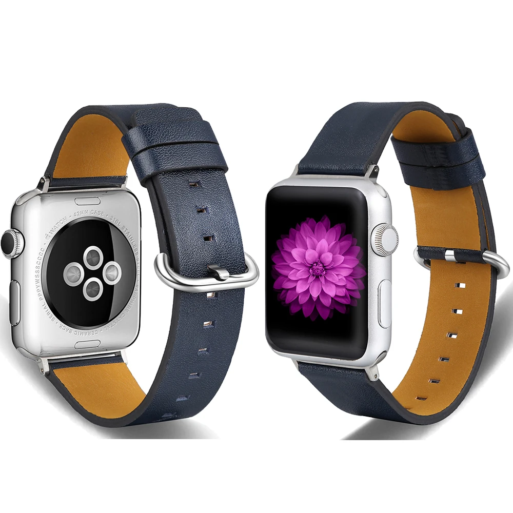 Кожаный ремешок для Apple Watch series 6/5/4 40 мм 44 спортивный браслет iwatch Series 3/2/1 42 38 черный
