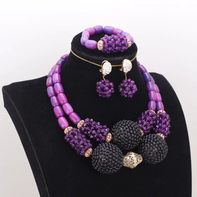 Прекрасный набор украшений для женщин фиолетовый и черный свадебный комплект