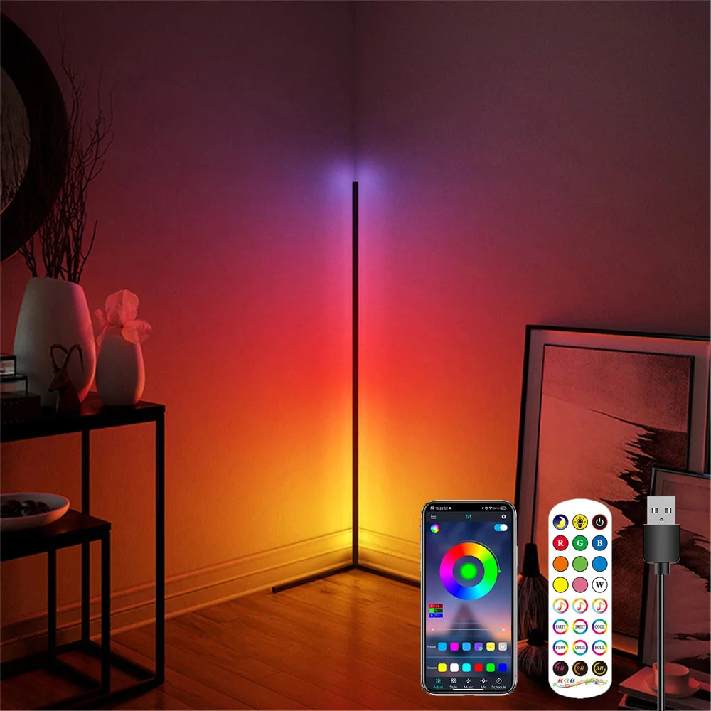 RGB Corner Floor Lamp Color Changing Lamp APP Control Smart Minimal Floor Lamp Bedroom Decoration Atmosphere Light Standing Lamp