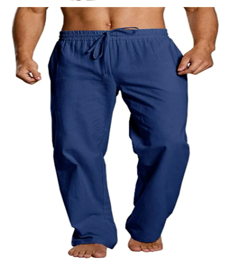 

Mens Lounge Pants Loose Elastic Waist Drawstring Cotton Linen Long Pants Summer Solid Casual Streetwear Joggers Pants Plus Size