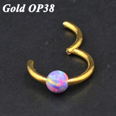 Gold OP38 1 шт. G23 титановый шарнирный сегмент кольцо с опалом камень опал губы ниппель хряща трагус спираль носовая перегородка кликер пирсинг ювелирные изделия - Окраска металла: Gold OP38