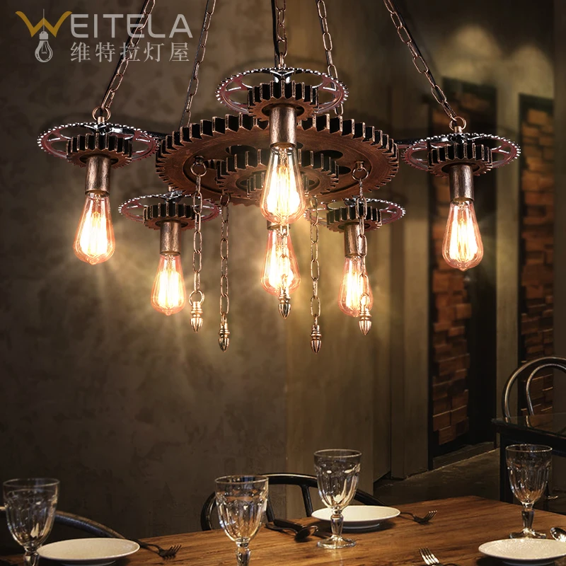 

wind restoring ancient ways gear droplight bar hotel salon barbershop nostalgic decoration shop lighting personality