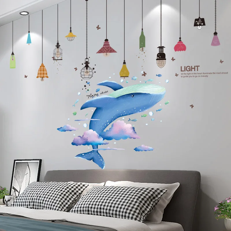 

[SHIJUEHEZI] Cartoon Whale Animals Wall Stickers DIY Chandelier Lights Mural Decals for Kids Rooms Baby Bedroom Home Decoration