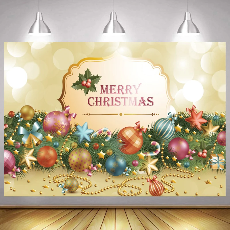 

Merry Christmas Backdrop Golden Christmas Ball Berry Photography Background Custom 2022 Happy New Year Party Decoration Banner