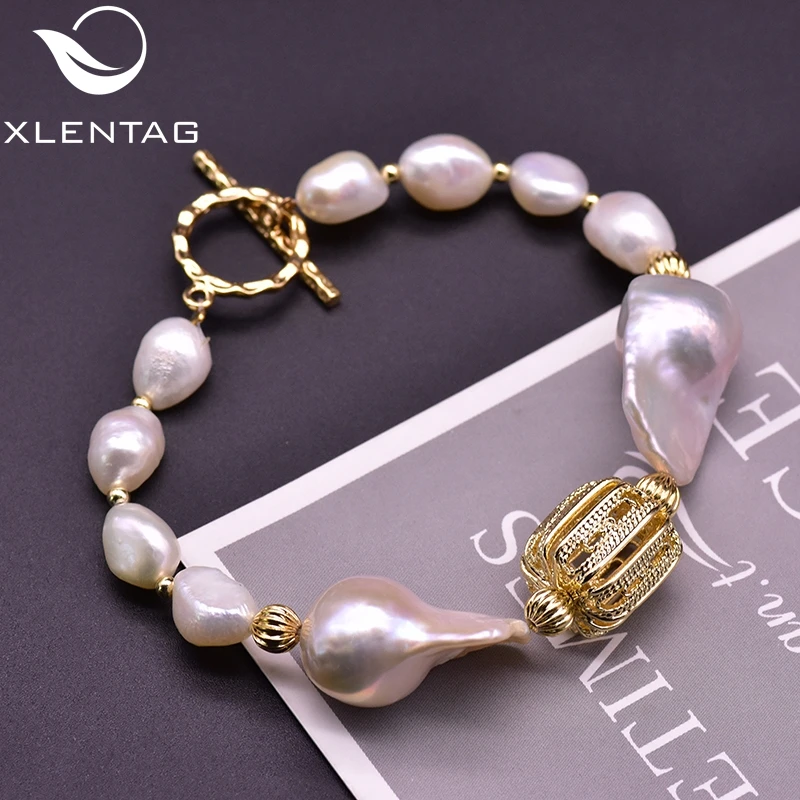 XlentAg Angle натуральный барочный белый браслет с жемчужными подвесками из бисера