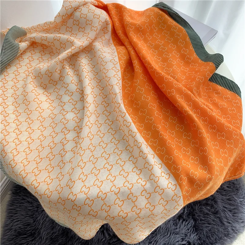 

Luxury Designer Women Cotton Scarf Letter Print Spring Autumn Female Foulard Large Size Shawls Ladies Bandana Pashmina HeadScarf