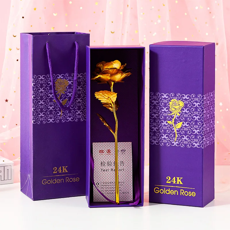 24K Gold Фольга розы Творческий подарок искусственная Цветочная ко Дню Святого