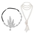 Женский комплект аксессуаров Great Gatsby, вечернее жемчужное ожерелье и повязка на голову в виде листьев, 1920-х годов, ювелирные изделия