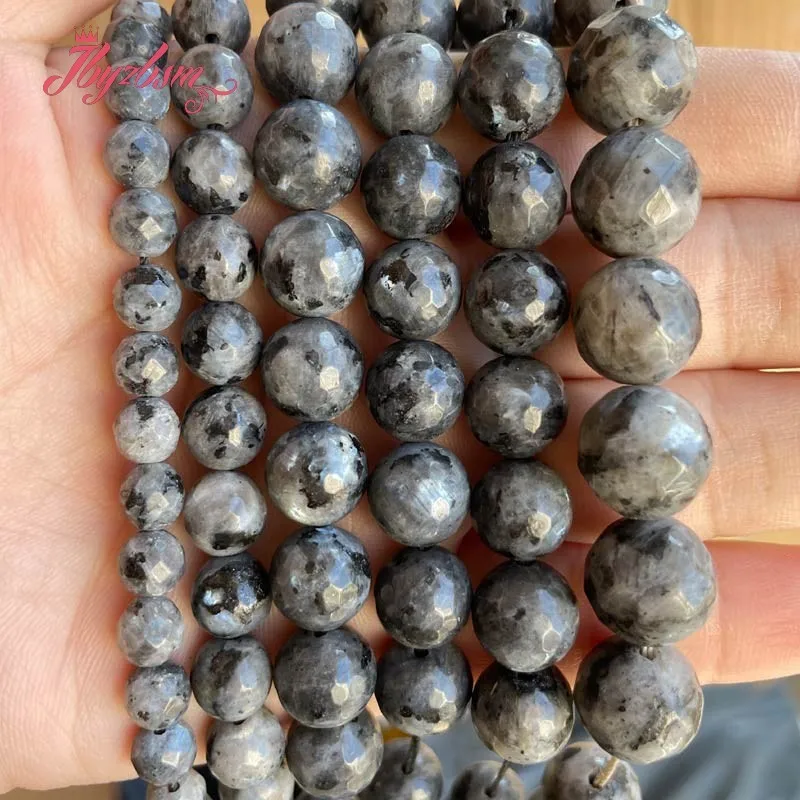 

Natural Black Larvikite Faceted Round Beads Stone Beads 4/6/8/10/12mm For DIY Necklace Bracelet Jewelry Making 15" Free Shipping