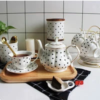 nordic phnom penh dot vertical line ceramic coffee tea set restaurant household bone china coffee pot cup holder flower tea