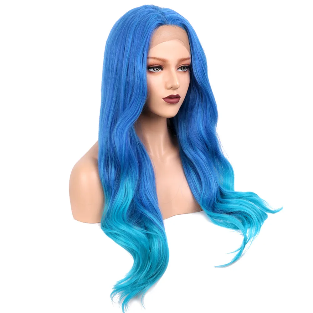 EEWIGS, короткие волосы, завязанные вручную, волнистые, Ombre, голубой, розовый, на кружеве, парик, блестящие, высокая температура, синтетические волосы, фиолетовый, парики для женщин
