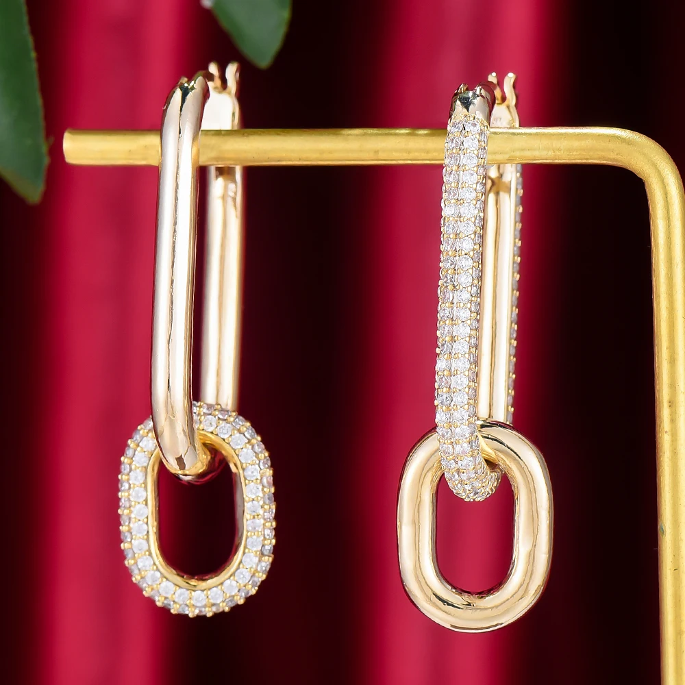 

missvikki Luxury Linkedin Drop Earrings For Women Wedding Party Cubic Zircon Crystal CZ Dubai Bridal Earrings Fashion Jewelry