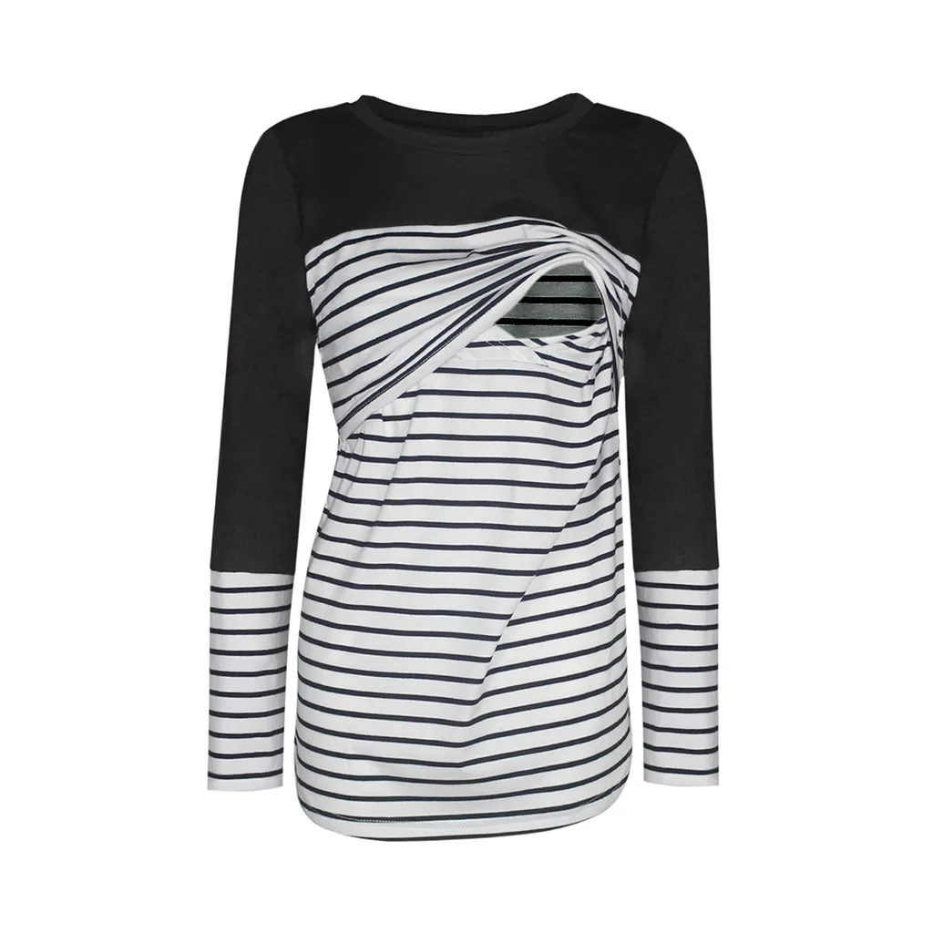 

Maternity clothes Women's Pregnancy Long Sleeve Splicing Stripe T-shirt Nursing Baby Top Clothes Hot sale L500925