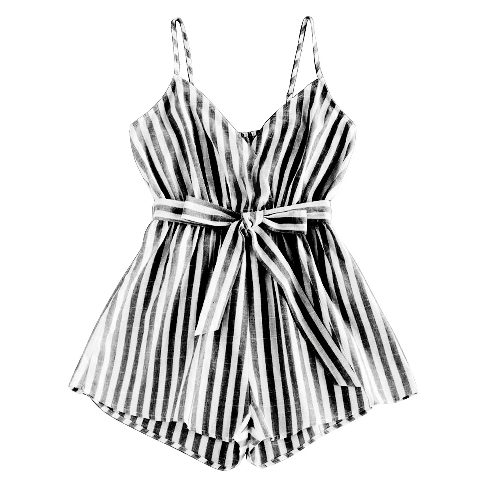 

Women Rompers Casual Sleeveless Bib Short Stripe Printing Sling Rompers Shorts