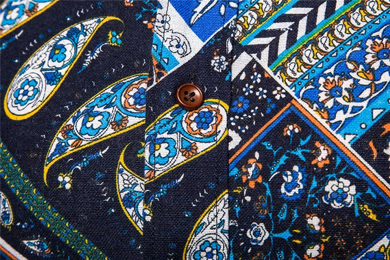 Мужская хлопковая рубашка с длинным рукавом винтажная приталенная принтом