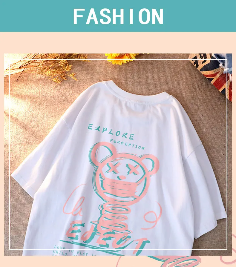 

Bear print top large T-shirt 2021 new summer short sleeve thin women's T-shirt is loose and fashionable