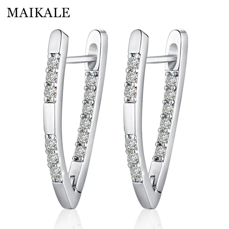 Silver MAIKALE простые серьги-гвоздики v-образной формы с вымощенным кубическим цирконием Серебристые золотистые серьги с цирконами для женщин новые модные ювелирные изделия очаровательные подарки - Окраска металла: Silver