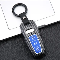 new hot sale carbon fiber pattern car key case cover for audi a6 c8 a7 a8 q8 2018 2019 car keyring keychain