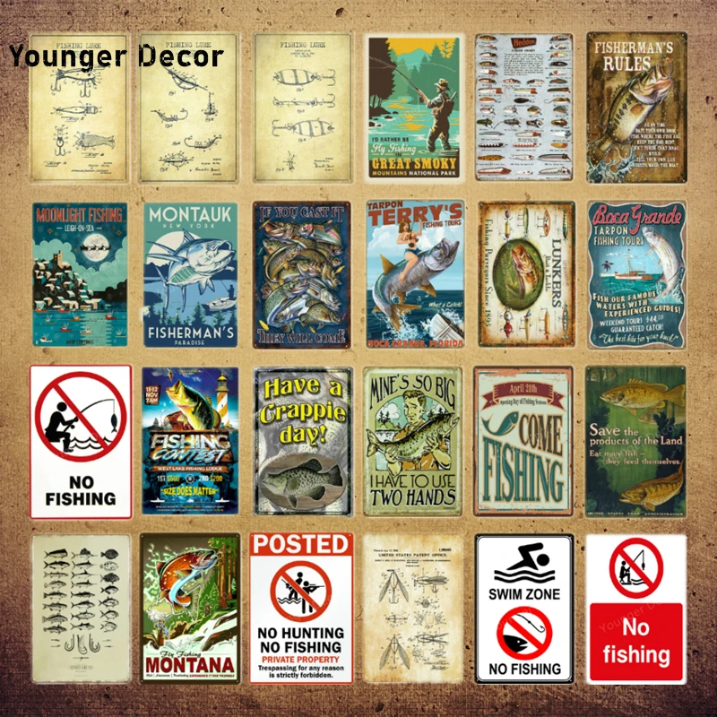 Предупреждение о отсутствии рыбалки металлический жестяной знак для семьи бара