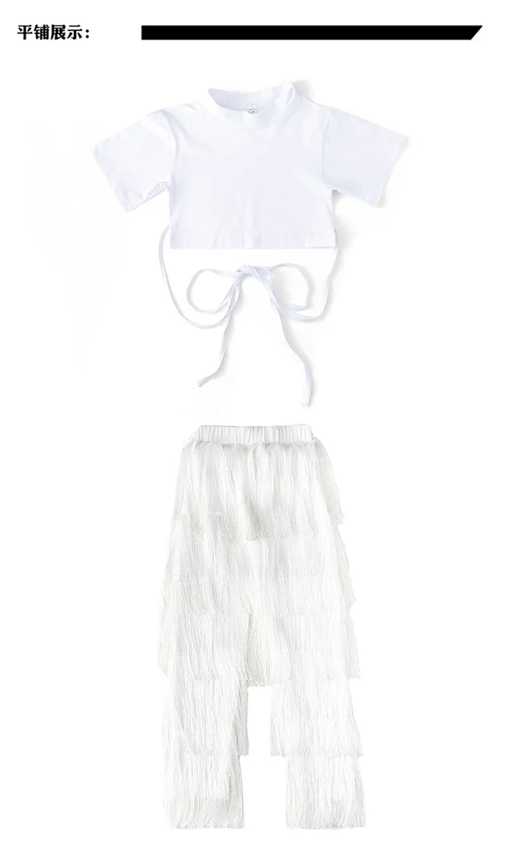 

Kid Cool Hip Hop Clothing White T Shirt Top Crop Tassel Causal Pants for Girl Jazz Ballroom Dance Costume Clothes Wear