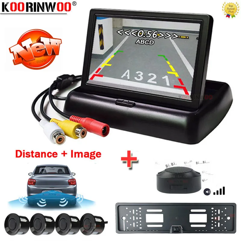 

Koorinwoo Ultrasonic Sensor 4 parking sensors for cars Radar Detector 2.4G Adopter Rear view Camera For European Plate Camera