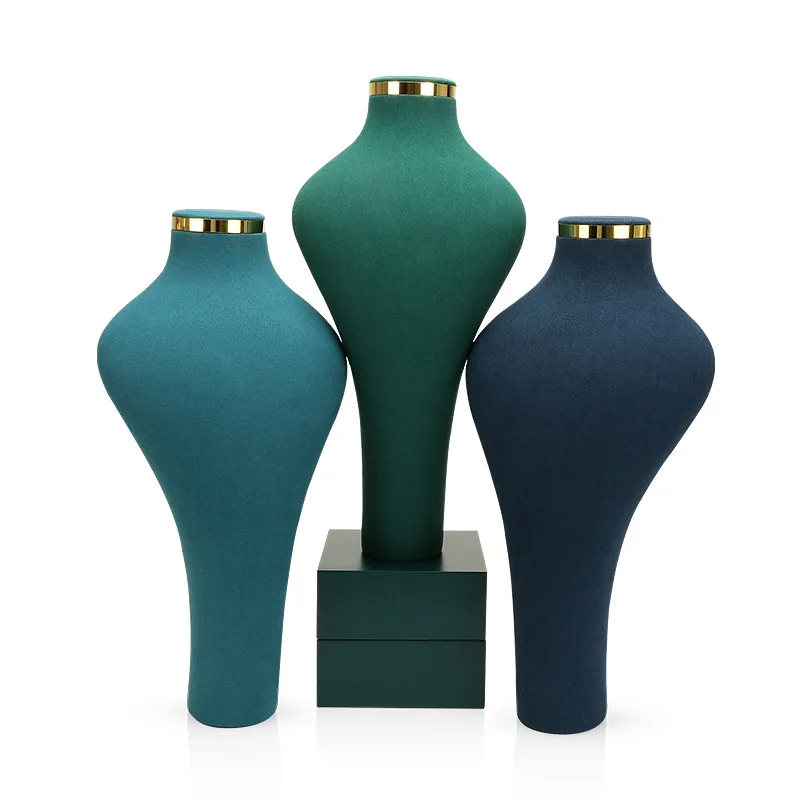 Necklace mannequin head display stand factory direct metal ring microfiber high-end neck counter jewelry stand