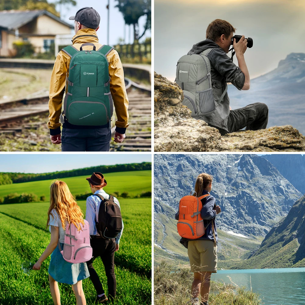 35L Portable Folding Unisex Backpack Outdoor Sport Bag Rucksack Reflective Stripe Men Hiking Travel Bag for Camping Cycling